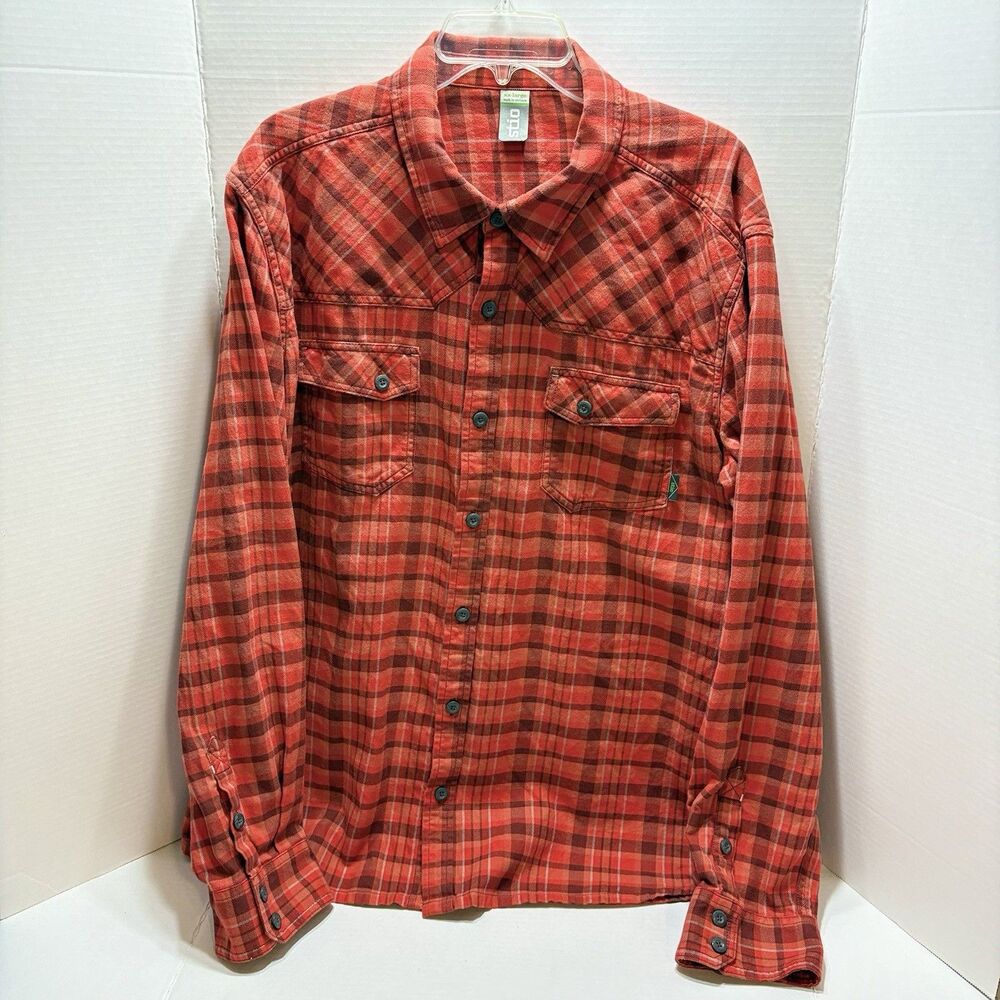 Stio Junction Flannel Shirt Mens 2XL XXL Red Brown Plaid Long Sleeve Button Down